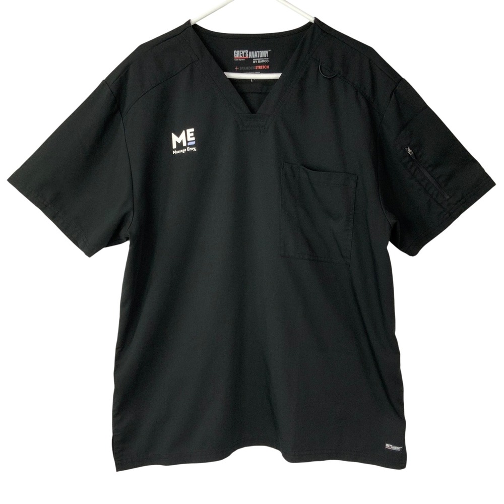 Grey's Anatomy Barco Black Scrub Large Pullover V-Neck Short Sleeve Massage Envy